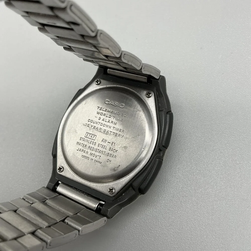 Casio 2747 AW-81 Telememo 30 Mens Watch 39mm Silver Dial Stainless Bracelet 7.5